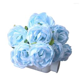 Decorative Flowers Artificial Silk Rose Peony Bouquets Wedding Bridal Hand Holding Flower Home Living Room El Desktop Blue Fake Flowersdecor