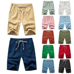 Men's Shorts Men's Linen Lace Up Straight Mid Waist Spring/Summer Casual Pocket Beach Solid Colour