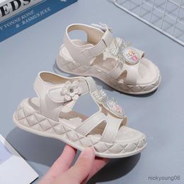 Sandals Sandals Girl Platform Flats Princess Flower Kids Baby Children Summer Shoes 21-36 Beige Pink Pearl Soft Footwear Fashion Slipper R230529
