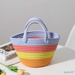 Other Bags Women's Handbag Summer Beach Bag Tote Small Hand Woven Bags Colourful Striped Thread Handbag Holiday Shopping Bags