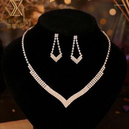 Necklace Earrings Set Ladies Jewellery Simple And Versatile Bridal Wedding Dress For Women Korean Rhinestone