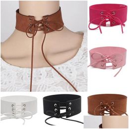 Chokers Choker Sexy Harajuku Lace Up Veet Leather Vintage Punk Gothic Collares Necklace For Women Jewellery Bijoux Gift Drop Delivery Dh5Fk