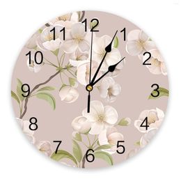 Wall Clocks Spring Brown Flower Peach Blossom Home Decor Modern Kitchen Room Bedroom Living Clock