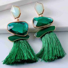 Stud Long Green Tassel Resin Earrings Fashionable Women Earrings for Party Prom J230529