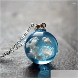 Pendant Necklaces 1 Pcs Women Creative Handmade Blue Sky Cloud Transparent Ball Necklace Charm Party Jewellery Length 50 5cm Drop Deli Dhnia