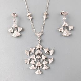 Designer Collection Style Fashion Necklace Stud Earrings Women Lady Inlay Full Diamond Tassels Fan-shaped Pendant Jewellery Sets