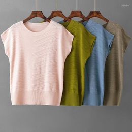 Women's T Shirts Summer Design Sense T-shirt Fashion Casual Loose Ice Silk Short Sleeve Knitwear Solid Colour Versatile Top