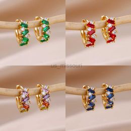 Stud Luxury CZ Zircon Hoop Earrings For Women Geometry Green Crystal Stud Earring Boho Engagement Party Statement Jewellery bijoux J230529