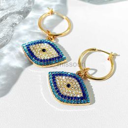 Stud Flatfoosie Luxury Crystal Blue Evil Eye Hoop Earrings For Women Trendy Turkish Evil Eye Circle Huggie Earrings Statement Jewellery J230529