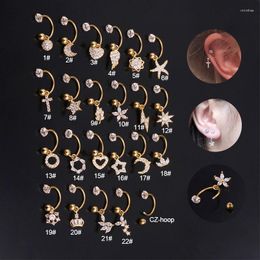 Hoop Earrings 1pc 20G Cartilage Earring Stud Tragus Piercing Jewelry Steel Crown Heart Moon Star Leaf Conch Daith