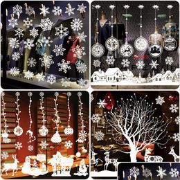 Christmas Decorations White Sticker Merry Removable Wall Window Glass Stickers Snowflake Santa Snowman Elk Shaped Drop Delivery Home Dhzhj
