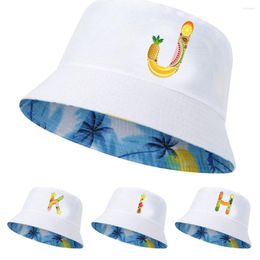 Berets Reversible Hawaii Korean Fisherman Hat Sun Protect Hats Summer Casual Beach Fruit Letter Wear Hiphop Bucket Cap Men Women