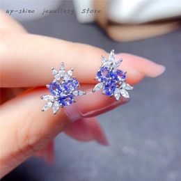 Stud Earrings 925 Silver Fashion Beautiful Inlaid Natural Tanzanite Women's Jewelry Wedding Accessories Customizable