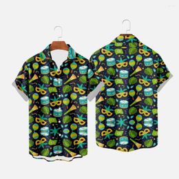 Men's Casual Shirts Mask Floral Printed Summer Hawaiian Beach Blouses Short Sleeve Camicias Streetwear Harajuku