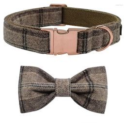 Dog Collars Unique Style Paws Brown Plaid Woollen Collar With Nylon-Warm And Soft Bows For Large Medium Small