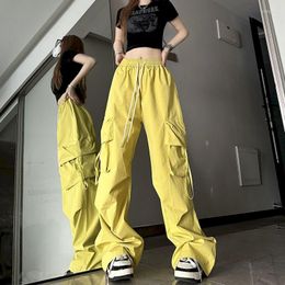 Men's Pants Foufurieux Black Casual Straight Tube Cargo Women High Waist Versatile Street Korean Yellow Trouser