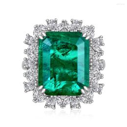 Cluster Rings WPB S925 Sterling Silver Women Cotton Patch Emerald Ring Female Bright Zircon Luxury Jewellery Girl's Holiday Gift Party