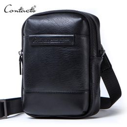 Waist Bags CONTACT'S Genuine Leather Men Packs Small Messenger Belt With Card Holders Male Shoulder For Cell Phone