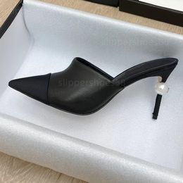 designer heels shoes woman designer pearl heels mule heeled mules pumps Cap Toe Heel leather kitten heel slingback Heels pump beige black white wedding dress shoe