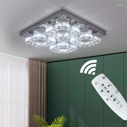 Ceiling Lights Modern Square Crystal Led Light K9 Chandeliers Fixtures Dimming Stainless Steel Bedroom Indoor Lustres