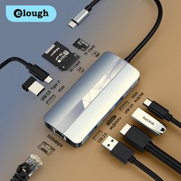 Hubs Elough USB C HUB Type C to HDMIcompatible USB 3.0 Adapter 9 8 in 1 Type C HUB 4K 60Hz Dock for MacBook Pro Air USB C Splitter