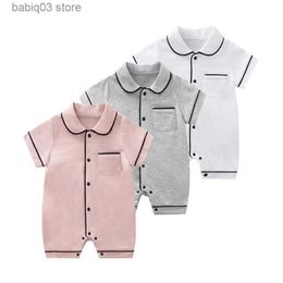 Rompers Newborn Baby Romper Summer Toddler Costume Baby Boys Girls Solid Short Sleeve Home Wear Clothing Romper Cotton Pyjamas Jumpsuit T230529