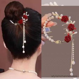 Other Pearl Red Rose Hair Claw Clips Tassel Ponytail Buckle Hair Clip Fashion Elegant Barrette Exquisite Temperament Hair