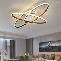 Chandeliers Modern Minimalist Bedroom Led Nordic Home Balcony Black Ceiling Lamp Living Room Light Luxury Round Golden Hall