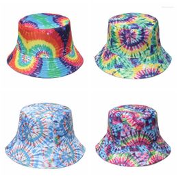 Berets 2023 Summer Fisherman Hat Bowl Colorful Fireworks Vortex Tie Dyed Sun Tide Double Sided Wearing Shade Unisex