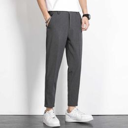 Spring and Summer Casual Cropped Pants Korean Slim Fit Work Elastic Waist Jogging Trousers Men's Black Grey Plus Size 38 P230529