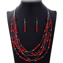 Necklace Earrings Set MINHIN Fashion Wedding Sets African Beads Coral Jewellery For Woman Silver Colour Multi Layers Earring