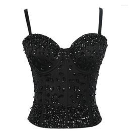 Women's Tanks Fashion Sexy Corset Rhinestone Top Bustier Crop Rave Outfit Festival Clothing Female Sequins Tops For Women Summer
