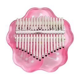 Kalimba thumb piano 17/ 21 keys cherry blossom shape transparent finger piano portable musical instrument birthday gift with hammer suitable for children beginners