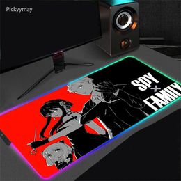 Rests Spy X Family Large RGB Mouse Pad Anime Gaming Mousepad LED Mause Gamer Gabinete Accessories Carpet PC Desk Mat With Backlit