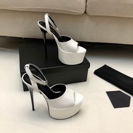 Open-toe platform sandals Smooth leather high Heels Women's luxury designer leather outsole dress Party Shoes Factory footwear