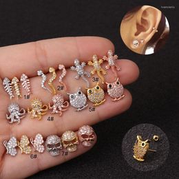 Stud Earrings 1pc Silver Color Fish Snake Octopus Butterfly Cz Ear Studs Piercing Cartilage Earring Conch Rook Tragus Jewelry