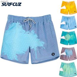 Men's Shorts SURFCUZ Color-Changing Swim Trunks Summer Magical Beach Swimwear Temperature-Sensitive Quick Dry Colour Change Mens Swim Shorts L230520