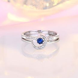 Cluster Rings Star Moon Royal Blue CryStal For Womens Set Pinky Adjustable Cubic Zirconia Engagement Matching Jewelry Gift KBR076