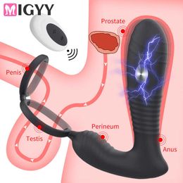 Male Prostate Massage Vibrator Anal Plug Wireless Control Wear Electric Shock Stimulate Massager Delay Ring Toy