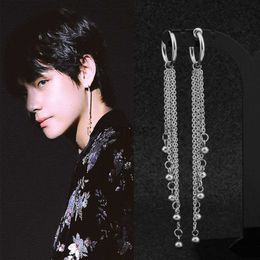 Stud Korea Men Women Punk Stud Earrings Stainless Steel Tassel Long Chain Pendant Ear Clip Rock Hip Hop Street Trend Hipster Unisex J230529