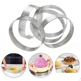 Baking Moulds 3/6Pcs Circar Tart Ring French Dessert Stainless Steel Perforation Fruit Pie Quiche Cake Mousse Mold Kitchen Mod Drop Dhvns