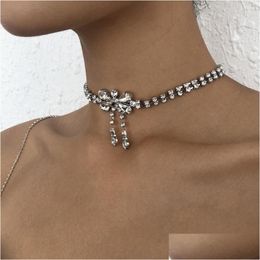 Chokers Choker Glass Rhinestone Butterfly Necklace For Women Clavicle Chain Short Necklaces 2023 Fashion Jewellery Simple Drop Deliver Dhpke