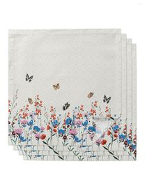 Table Napkin 4pcs Flower Butterfly Retro Sunflower Orchid Square 50cm Wedding Decoration Cloth Kitchen Serving Napkins