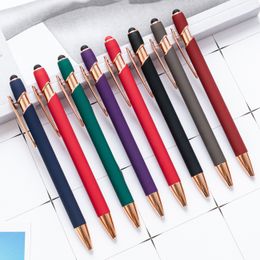 Promotional Alumilum Click Ballpoint Pen Rubberized Finishing Soft Coated Multi-colors Press Rubber Rose gold Pen with Custom Logo