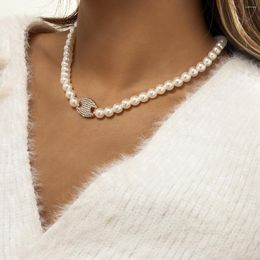 Chains Exquisite Baroque Pearl Necklace Women Party Jewellery Snout Clasp Full Rhinestones Cute Girl's Clavicle Choker