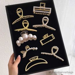 Other Gold Color Hair Claw Clip for Women Elegant Metal Hairpins Hair Geometric Hollow Pincer Barrette Crystal Clips Big