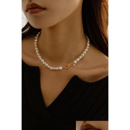 Chokers Choker Europe And America Restore Ancient Ways Temperament Abnormal Shape Pearl Necklace Female Fashion Contracted Short Cla Dhaca