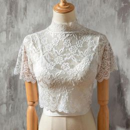 Women's Blouses Chic Bottoming Top Navel Exposed False Collar Half High Embroidery Flower Pattern Lace Faux Versatile