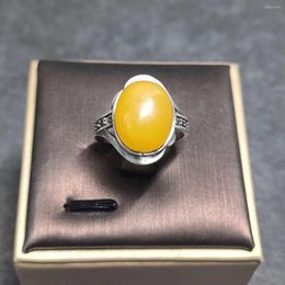 Cluster Rings 1pcs/lot Natural Amber Ring Yellow S925 Sterling Silver Inner Diameter 18mm Beautiful And High Quality Precious Accessories