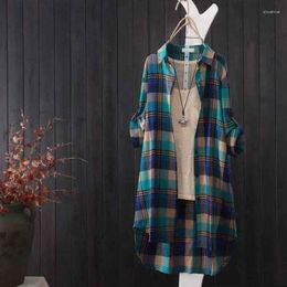 Women's Blouses Blue Plaid Shirts Women Spring Long Sleeve Oversize Button Up Shirt Korean Style Casual Blouse Outwear Ladies Tops Blusas